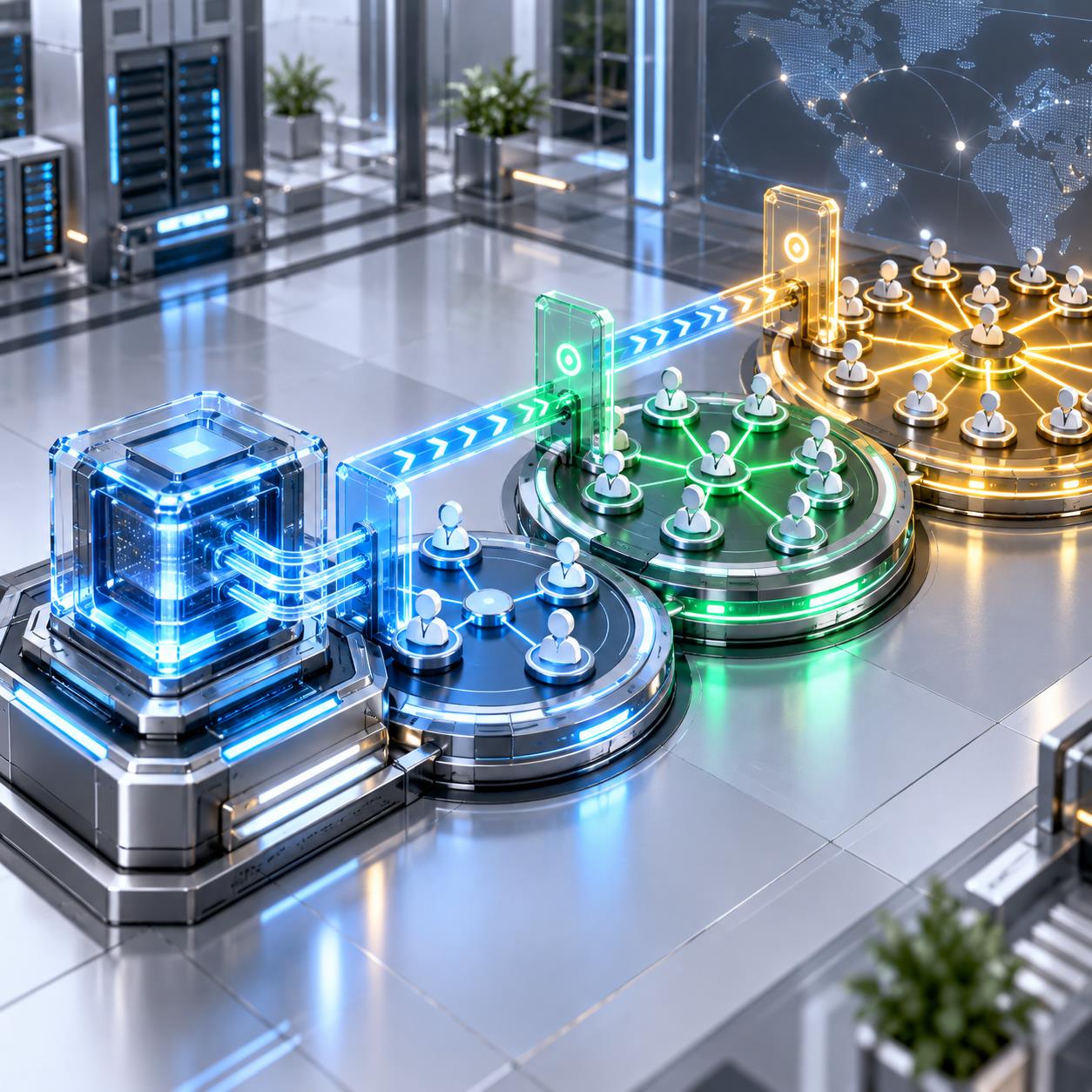 API中转站灰度上线阶段 3D 科技渲染图